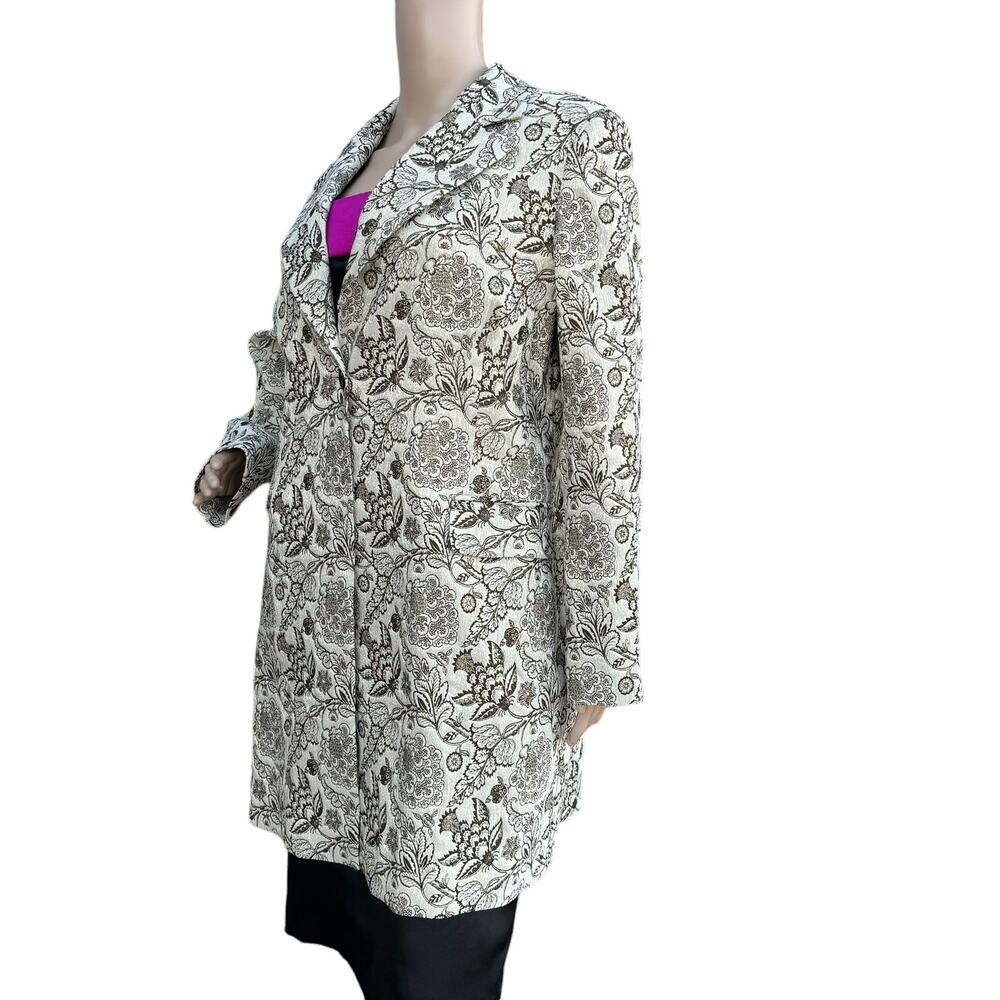 KAOS Italy Cream Brown Metallic Floral Brocade Mid Coat IT 48 US XL / 12 NWOT - Picture 4 of 9